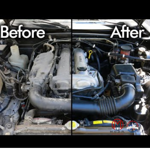 Limpieza profunda con vapor del compartimento del motor